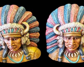 Indian Chief Ceramic Bookends