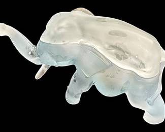 Tiara Blue Frosted Lidded Elephant Dish