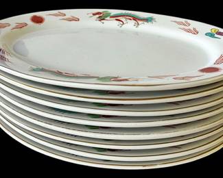 Vintage Red Dragon Chinese Oval Platters