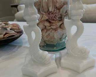 Pair of milk glass candle holders
