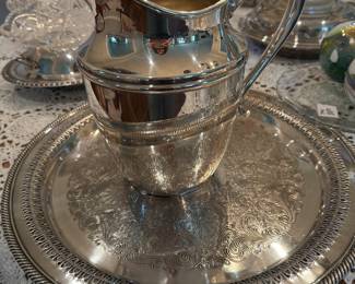 silver Plate Pitcher, Reticulated Silver Plate Tray