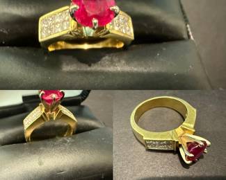 18k 2 carat Ruby with 1.12 CTW diamond ring 