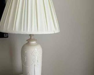 Vintage White Lamps with applied Chinoiserie Detail