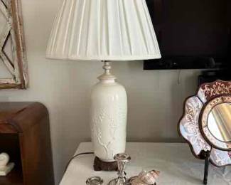 Vintage White Lamps with applied Chinoiserie Detail