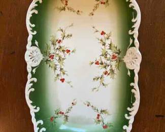 Antique Christmas Holly Platter