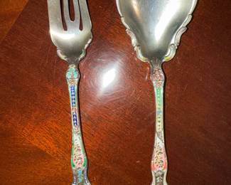 Louis XVI enameled Sterling Salad set by Gorham  from the  late 1890's to the early 1900's. 