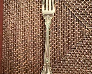 Chantilly Sterling by Gorham
1 dinner size dinner fork with an M monogram 
Note the dinner size is the larger size not the luncheon size. 