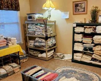 Labeled and organized linens for easy shopping. No digging through unknown piles :)