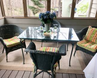 Patio table with wicker chairs