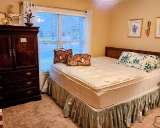 King bed with brown wicker headboard