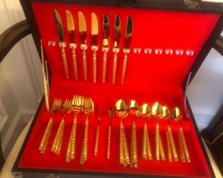 2 sets of goldtone flatware in boxes