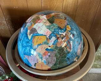 Mother Of Pearl Lapis Gemstone Inlaid World Globe with Compass Blue Ocean