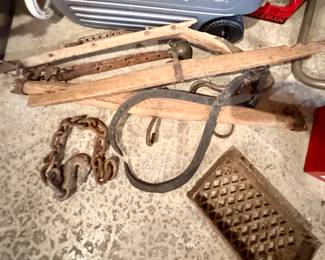 Old ice tongs, wooden yoke