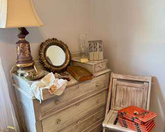 Antique dresser and folding chair