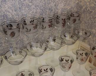 vintage Libbey Autumn Leaves frosted and silver glassware