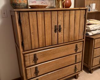 TWIN BEDROOM SET, UPRIGHT DRESSER, DESK SET AND TWIN BED