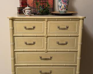 1960’S HENRY LINK BALI HAI CHEST OF DRAWERS, NIGHT STAND, TWIN HEADBOARD, VANITY SET