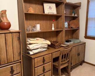 TWIN BEDROOM SET, UPRIGHT DRESSER, DESK SET AND TWIN BED