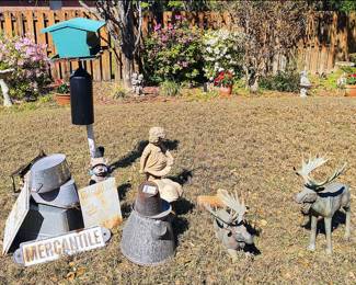 Galvanized Pails, Birdfeeders, Statues