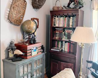 Books (mostly gardening), cabinet, Country Items, Stereo with Turntable