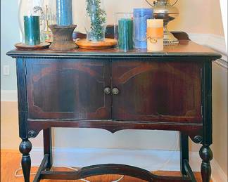 1930s Small Server, Candles, Oil Lamp