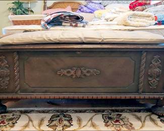 Cedar Blanket Chest with Applied Carving, Cushion