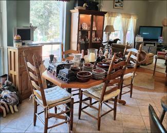 Kitchen Table, Hull Brown and White Drip Glaze, Icebox style cabinet, China Cabinet