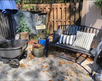 Wheel Barrow, Pots, Outdoor Bench
