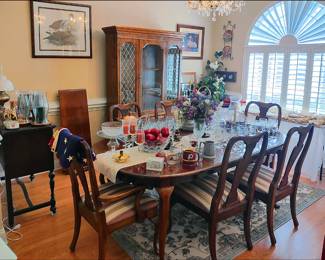 Formal Dining Room with Solid Walnut Table and Chairs, Antique Small Server,  2-Piece China Cabinet