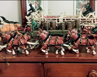 Cast Iron Horse-Drawn Wagons and Firetruck