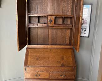 Pretty English oak secretary 