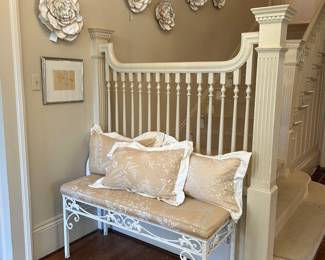 Pretty iron bench, many matching pieces  with thus lovely fabric