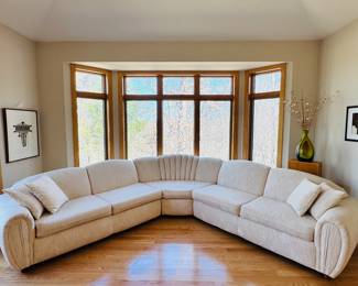 Very nice vintage Art Deco style sectional sofa by Schweiger.  Dimensions in second photo