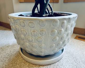 Large faux ficus tree in extra large vintage IKEA ceramic planter.  Planter measures 14 1/2” T x 23” W.  There are a total of three of the IKEA planters 