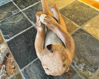 Nice selection of Dan and Lee Ross art pottery animals, including this large Otter with Shell