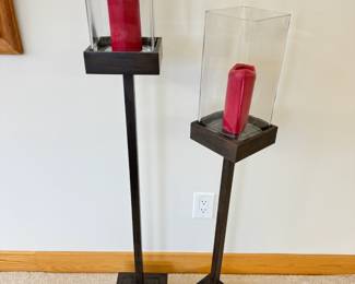 Brutalist style metal candle stands