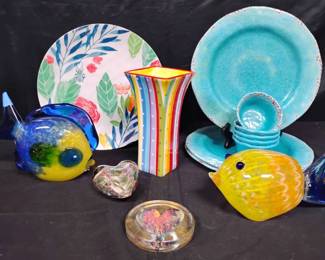 CT831Hand Blown Glass Fish and Paperweight Art Signed by Artist, and More