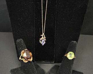 CT978V14K Gold Necklace with Blue Stones, 10K 8KT Gold Rings With Stones