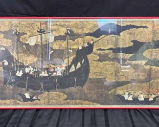 CT931VPortuguese Ship Entering A Japanese Harbor Framed Print