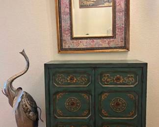 CT862VTurquoise Cabinet, Decorative Mirror, Metal Elephant
