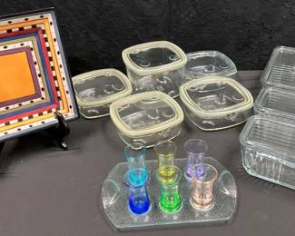 CT761Vintage Glass Storage Containers, Platters Shot Glasses