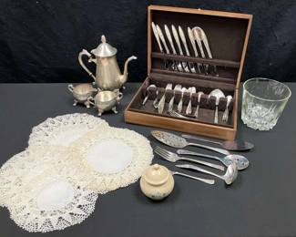 CT769Vintage Flatware Set, Serving Utensils Silver Plated Tea Set