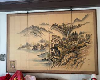 Large four panel hand painted screen with government seal