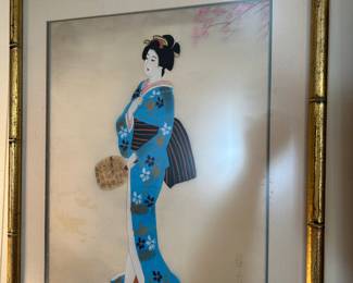 Hand painted vintage Asian girl with seal