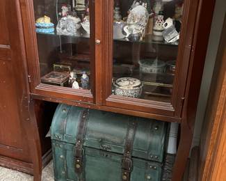 Nice glass door display cabinet and small wood box 