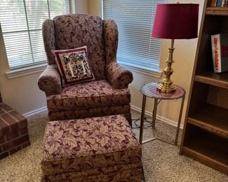 Chair, Ottoman, Brass Lamp and Side Table