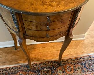Vintage French Louis XVI Style, Burlwood Accent Table with 3 Drawers