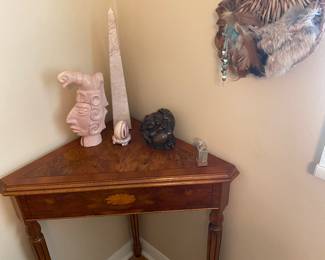 Vintage Triangle Mahogany Inlaid Accent Table