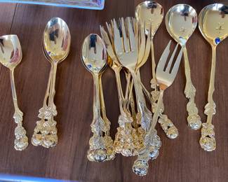 20 Karat Gold Plated Dessert Forks, Demitasse Spoons