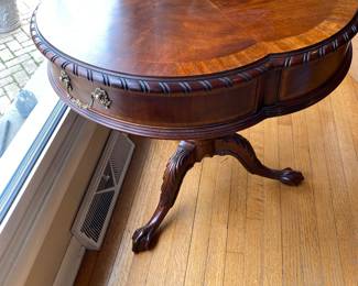Vintage Mahogany Carved Henkel Harris Occasional Table with Drawer